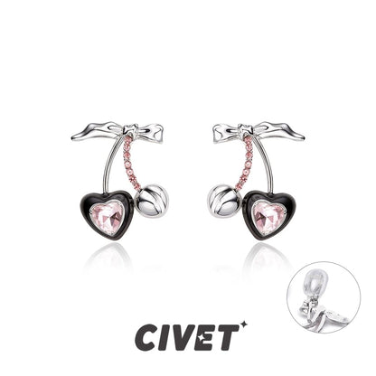 Ear Cuff Silver Stud Rhinestone Sterling Cherry Earring /