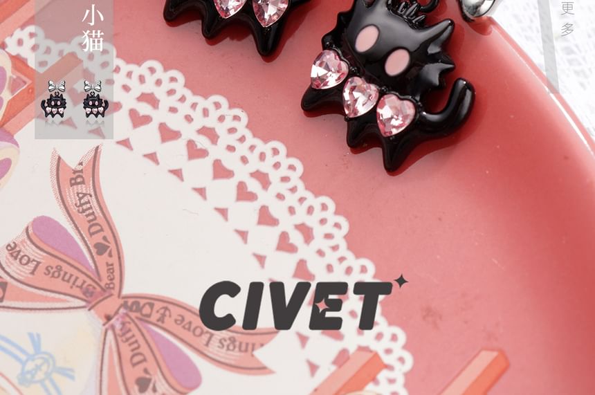 / Sterling Color Cuff Cat Stud Earring Silver Ear Block