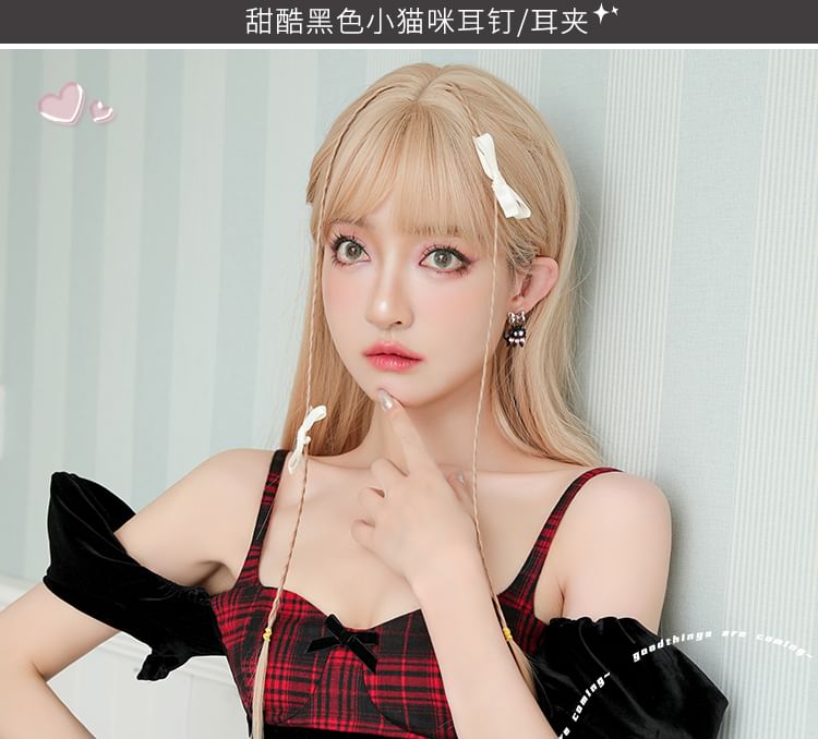 / Sterling Color Cuff Cat Stud Earring Silver Ear Block