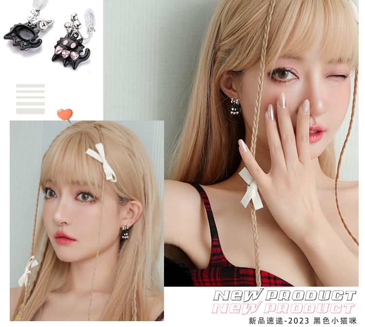 / Sterling Color Cuff Cat Stud Earring Silver Ear Block