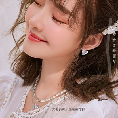 Stud Heart Silver Panel / Ear Cuff Earring Sterling