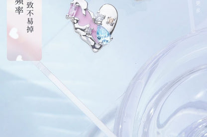 Stud Heart Silver Panel / Ear Cuff Earring Sterling