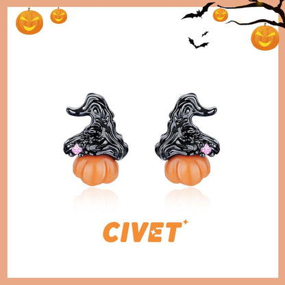 Sterling Earring / Cuff Ear Stud Phantom Halloween Pumpkin Silver