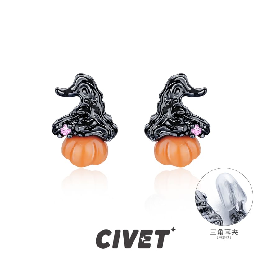 Sterling Earring / Cuff Ear Stud Phantom Halloween Pumpkin Silver