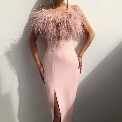 Spaghetti Strap Frayed Sheath Maxi Dress