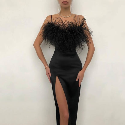 Spaghetti Strap Frayed Sheath Maxi Dress