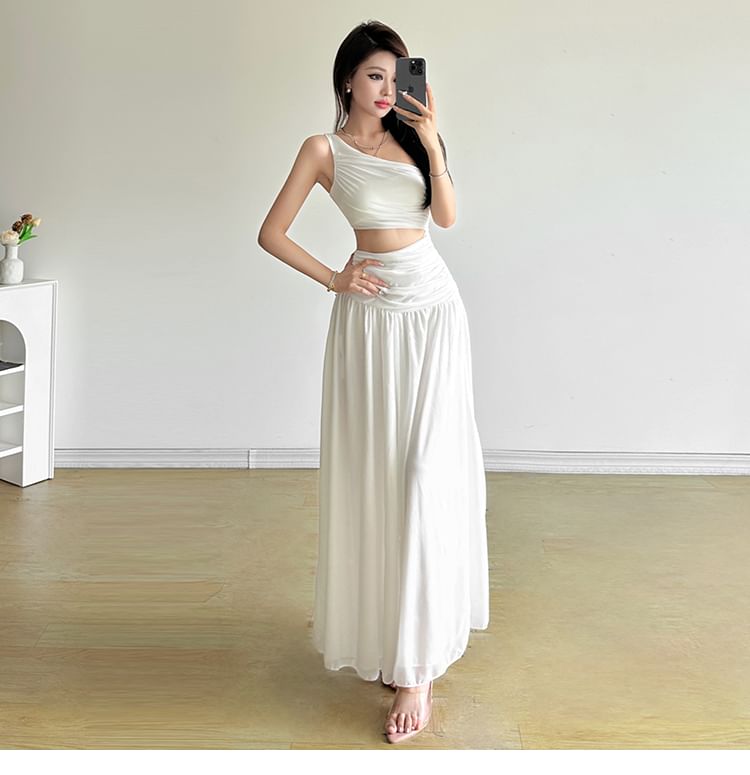 One Shoulder Sleeveless Cutout A-Line Maxi Dress