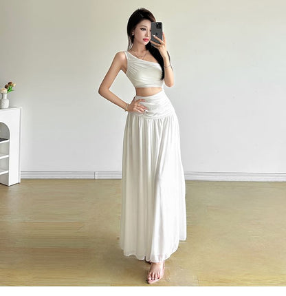 One Shoulder Sleeveless Cutout A-Line Maxi Dress