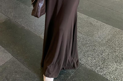 Off-Shoulder Long-Sleeve Ruched A-Line Maxi Dress