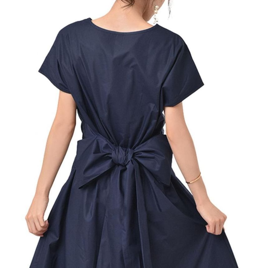 V-Neck Short Sleeve Plain A-Line Maxi Dress