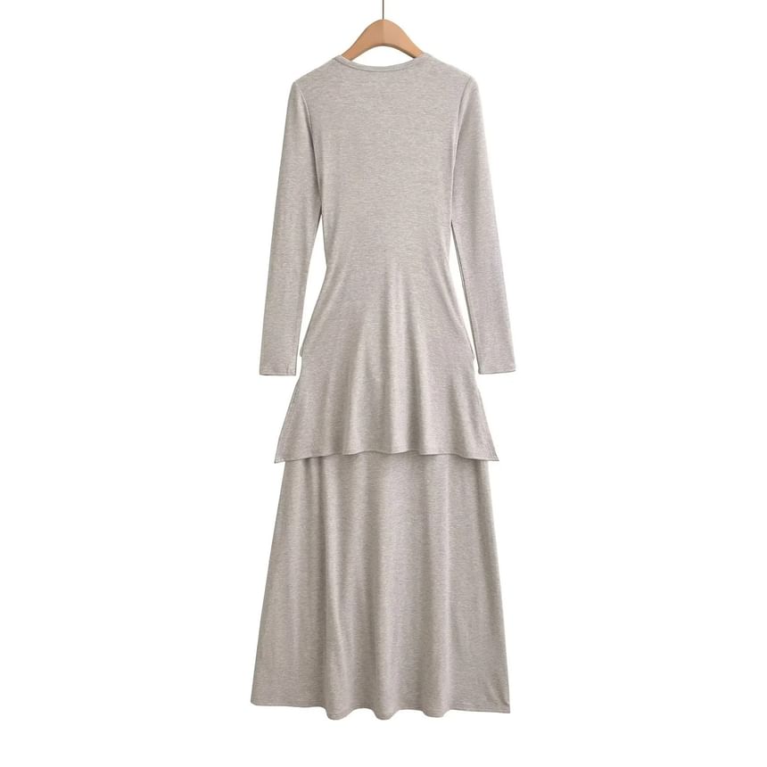 Henley Long-Sleeve Tie Waist T-Shirt Maxi Dress