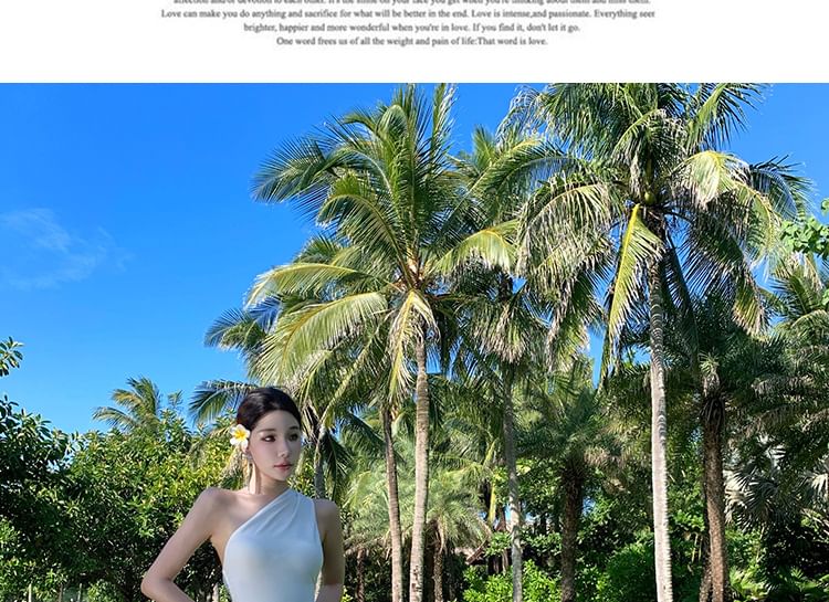 One-Shoulder Sleeveless Open Back Sheath Maxi Dress