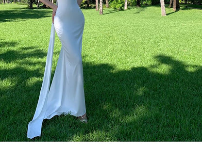 One-Shoulder Sleeveless Open Back Sheath Maxi Dress
