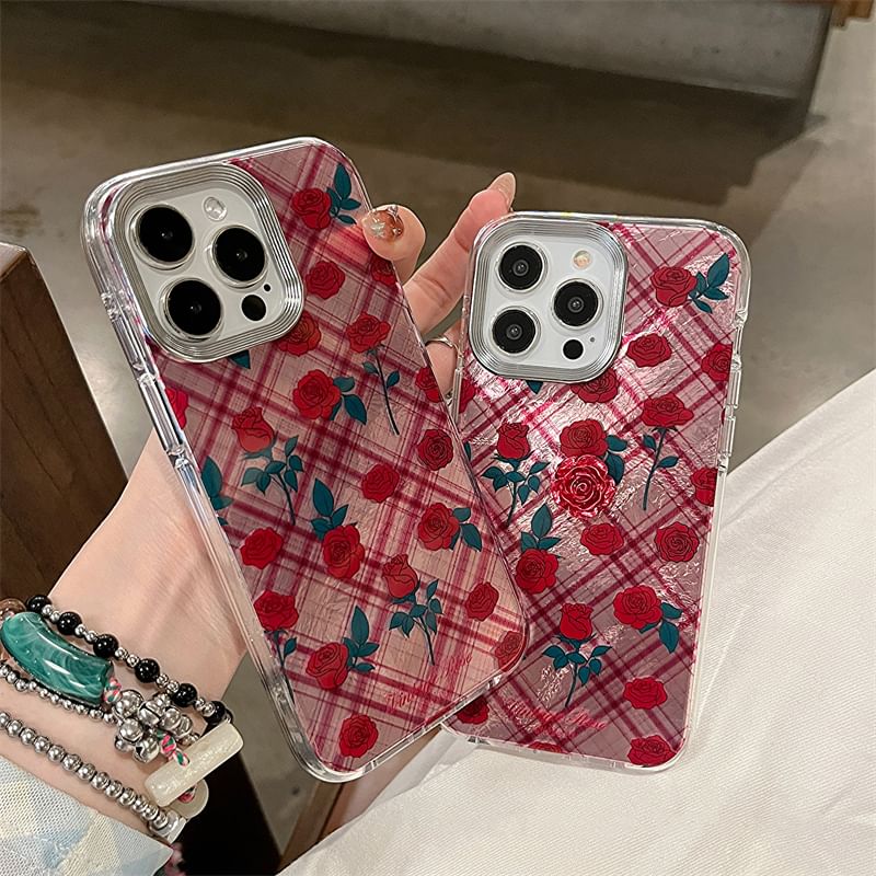 Case Adhesive Set Decoration Phone Plaid Rose /