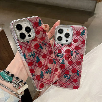 Case Adhesive Set Decoration Phone Plaid Rose /