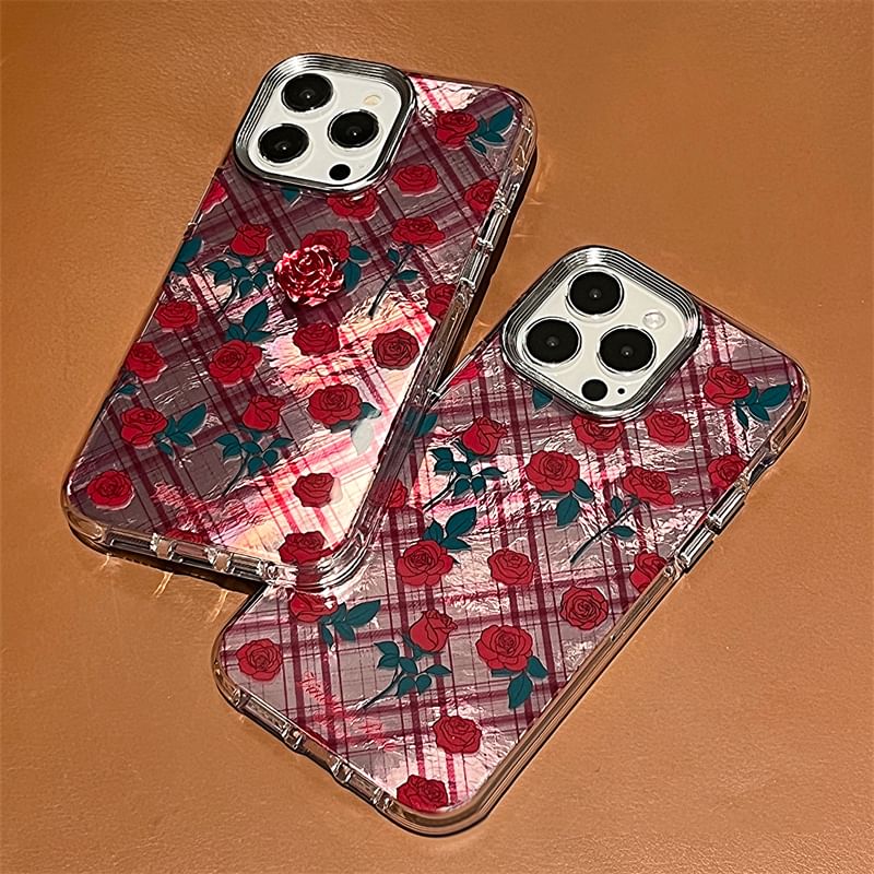 Case Adhesive Set Decoration Phone Plaid Rose /