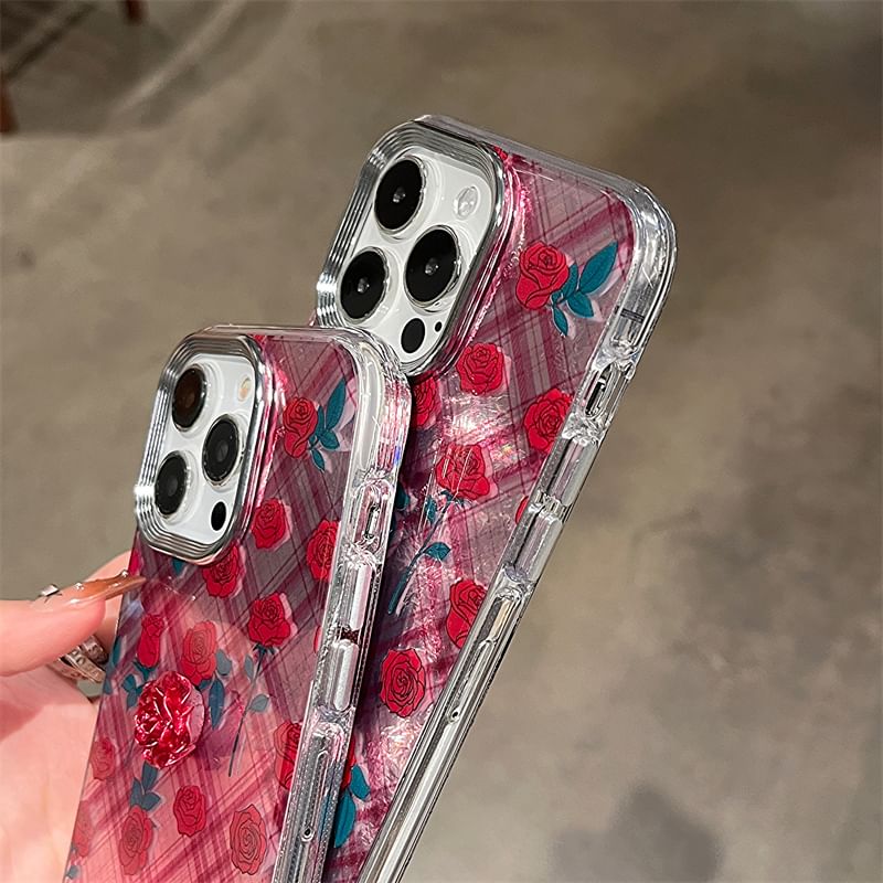 Case Adhesive Set Decoration Phone Plaid Rose /