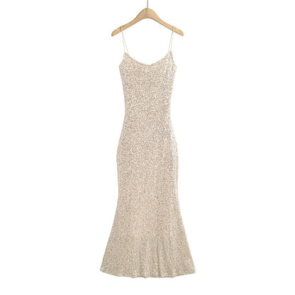 Spaghetti Strap Scoop Neck Glitter Slim-Fit Bodycon Maxi Dress