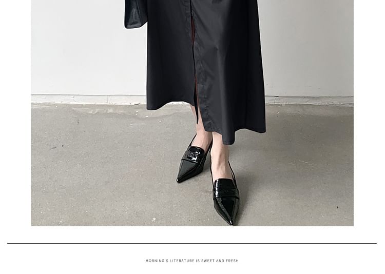 Band Collar Long Sleeve A-Line Shirt Maxi Dress