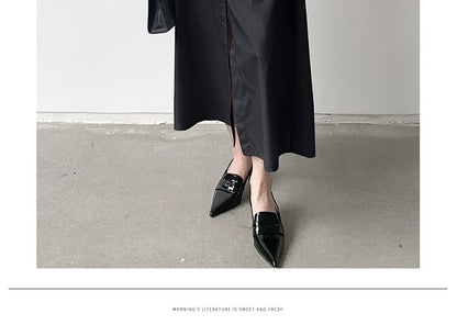 Band Collar Long Sleeve A-Line Shirt Maxi Dress