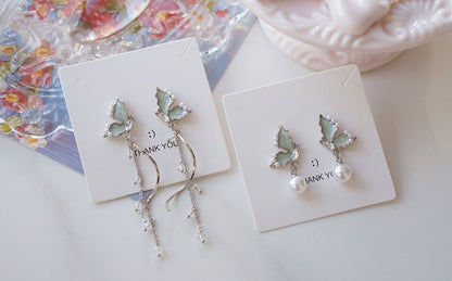 Rhinestone Faux Drop Pearl Earring Butterfly