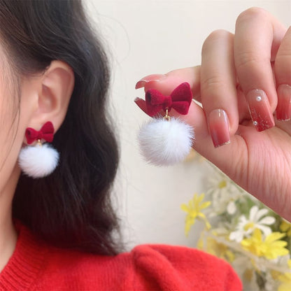 Bow Earring Pom Drop