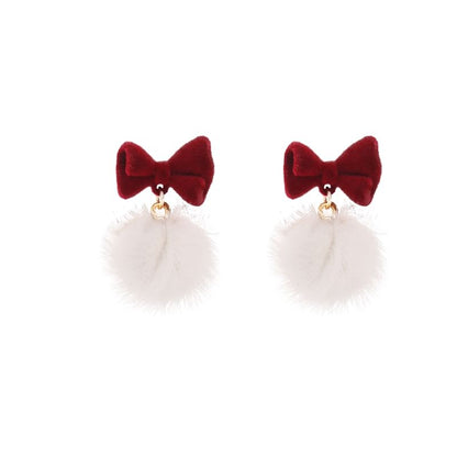 Bow Earring Pom Drop