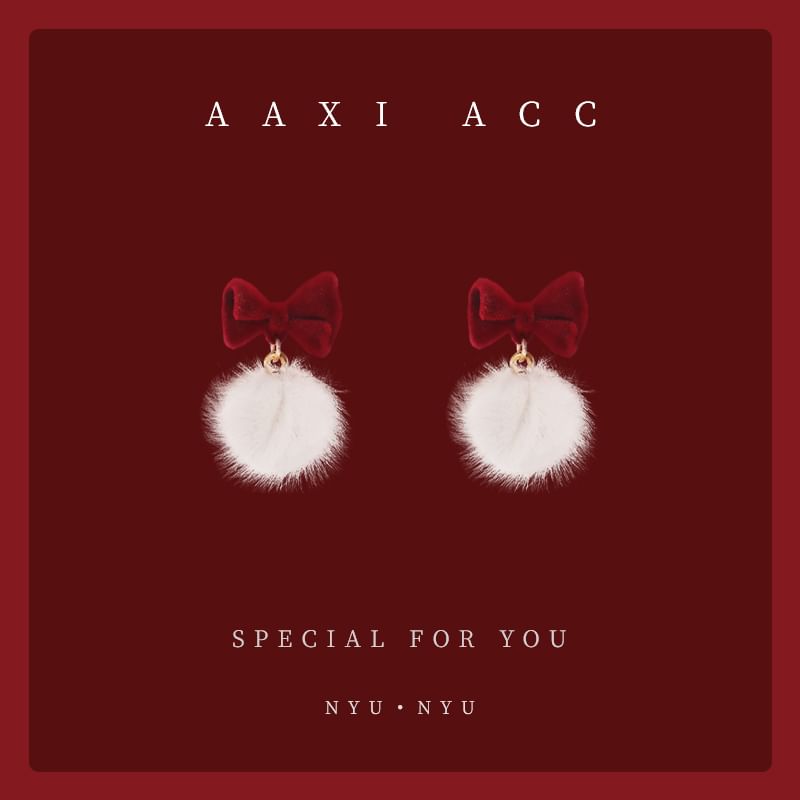 Bow Earring Pom Drop