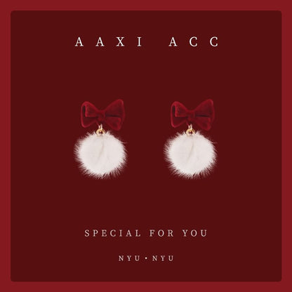 Bow Earring Pom Drop