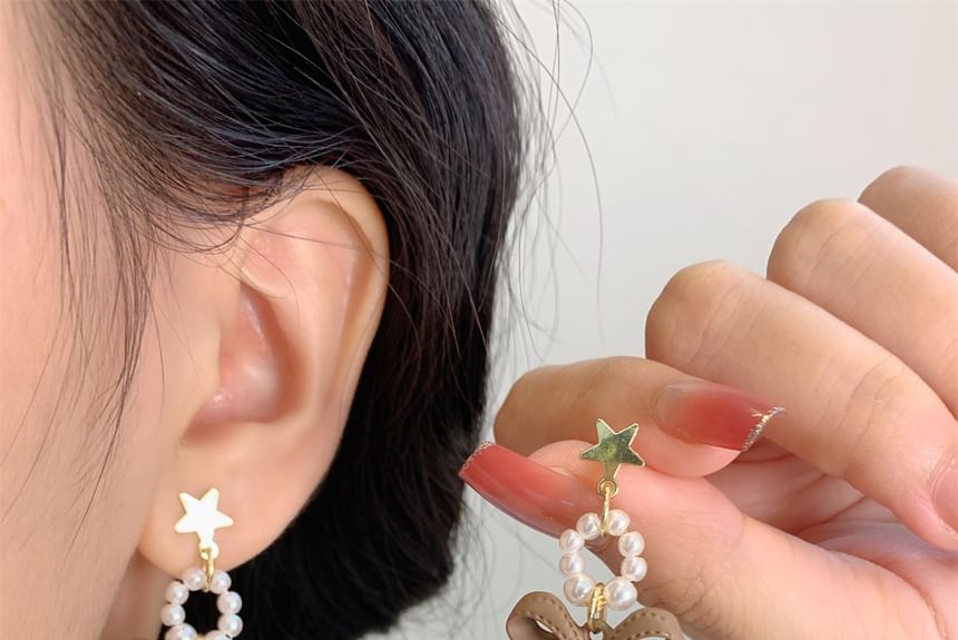 Drop Clip-On Pearl Faux / Earring Bow Pom