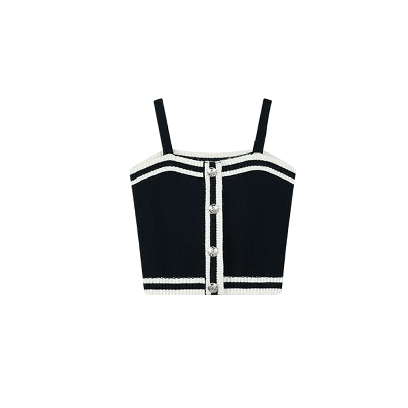 Plus Size Striped Button Knit Camisole Top