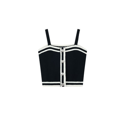 Plus Size Striped Button Knit Camisole Top