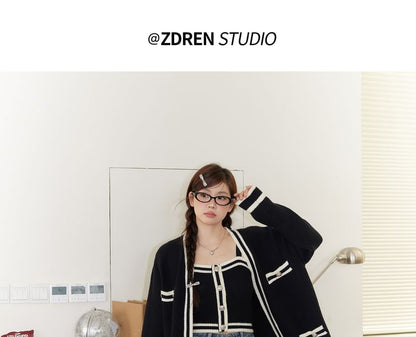 Plus Size Striped Button Knit Camisole Top