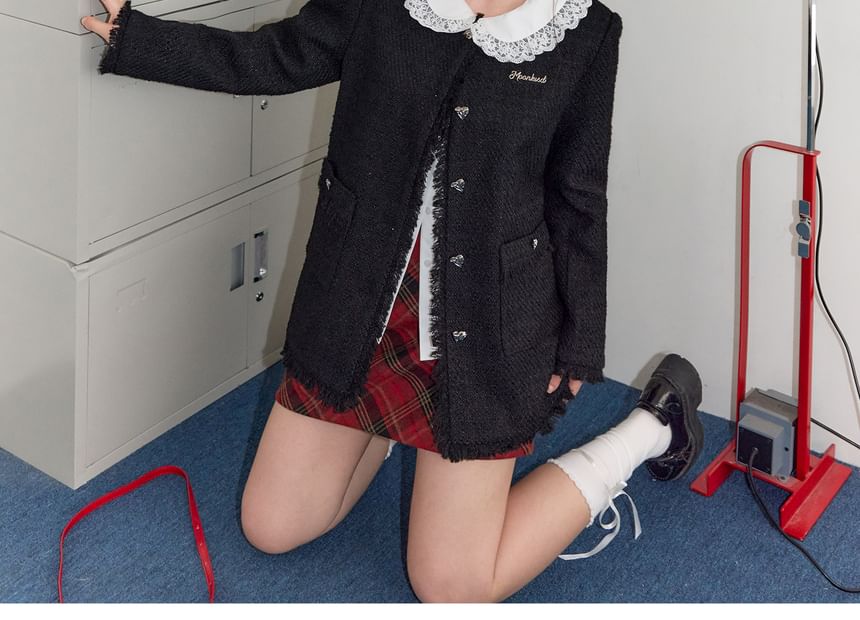 Plus Size Long Sleeve Ruffle Collar Plain Blouse