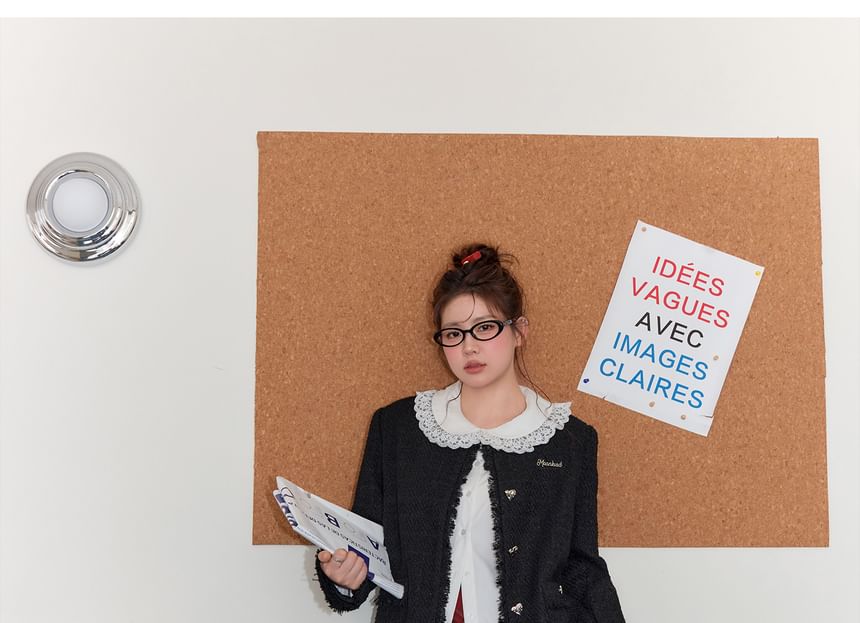 Plus Size Long Sleeve Ruffle Collar Plain Blouse