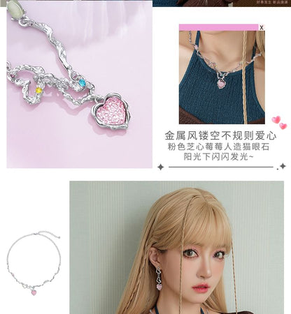 Strawberry Necklace Heart Rhinestone