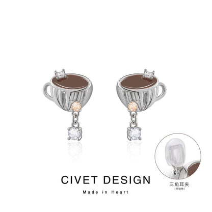 Coffee Clip On Stud Earring /