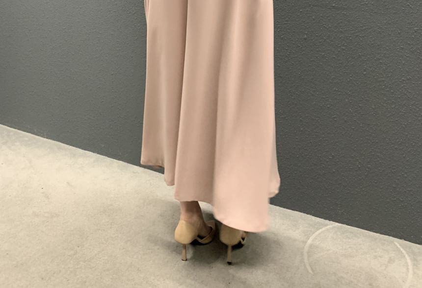 Mock Neck Sleeveless Slit Waist A-Line Maxi Dress