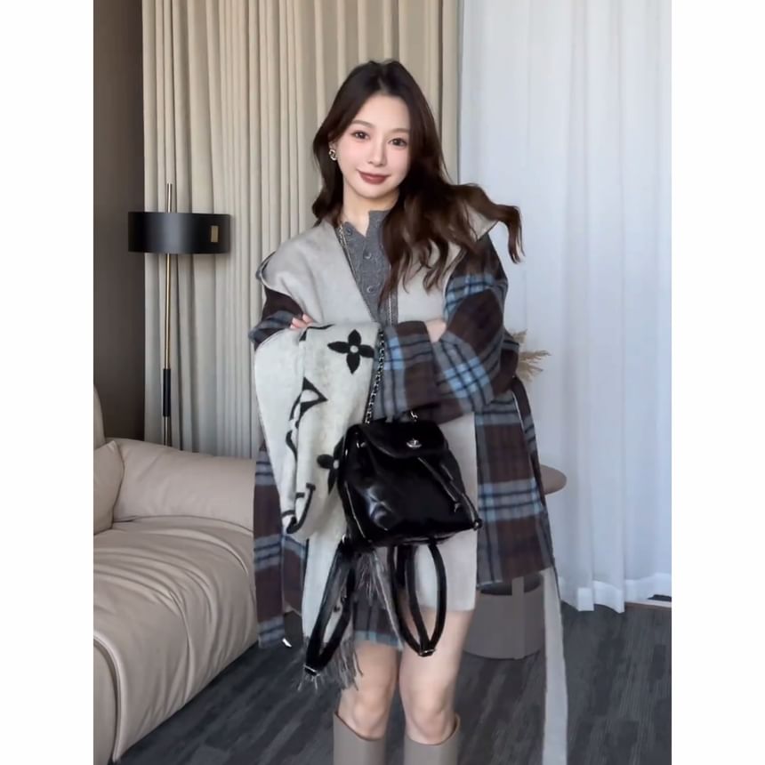 Plaid Reversible Hood Tie Front Coat