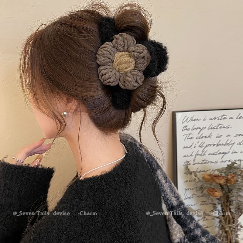 Yarn Chenille Hair Clip Floral Claw