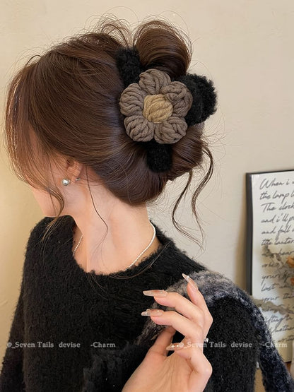 Yarn Chenille Hair Clip Floral Claw