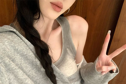 Puff-Sleeve Hoodie, Tank Top, and Pleated Skirt Set