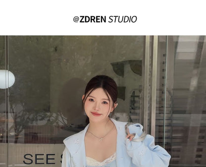 Plus Size Plain Bow Lace Trim Cami Top