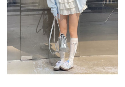 Plus Size Plain Bow Lace Trim Cami Top