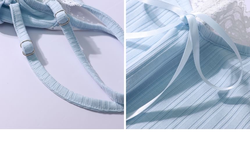 Plus Size Plain Bow Lace Trim Cami Top