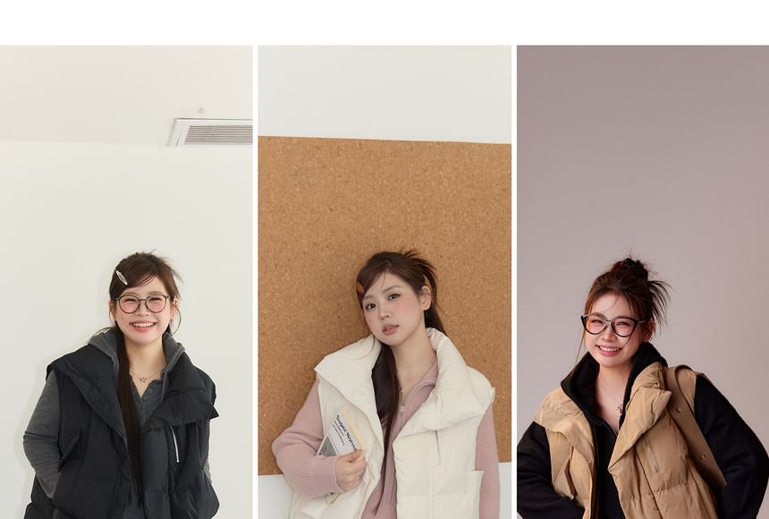 Plus Size Plain Zip Puffer Vest