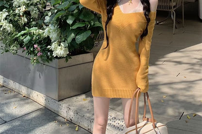 Off-Shoulder Knit Sheath Dress and Lace Tank Duo