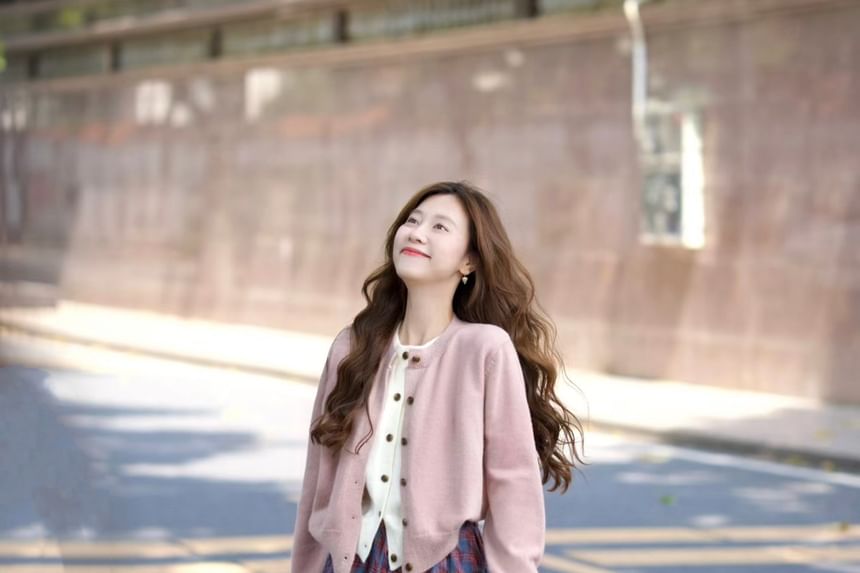 Plaid Patchwork Maxi Skirt / Two Tone Cardigan Set