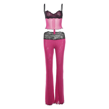 Leopard Lace Crop Cami and Low-Rise Pants Set