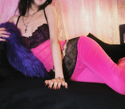 Leopard Lace Crop Cami and Low-Rise Pants Set